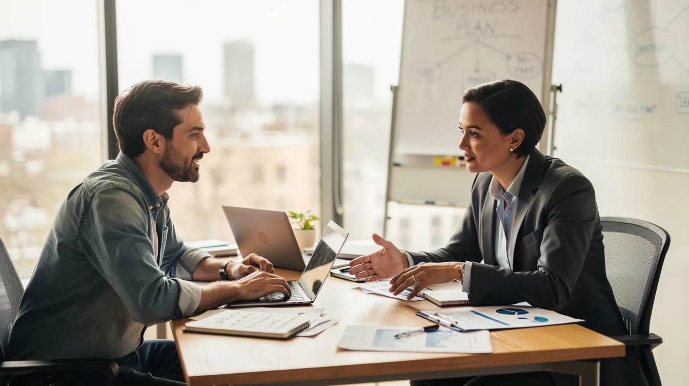 A small business owner is engaged in a discussion with an advisor, focusing on navigating the complexities of the employee retention tax credit (ERC) and how it can benefit their organization. The advisor provides consulting services to help determine eligibility and assist with the ERC claims process, ensuring compliance and maximizing potential refunds.