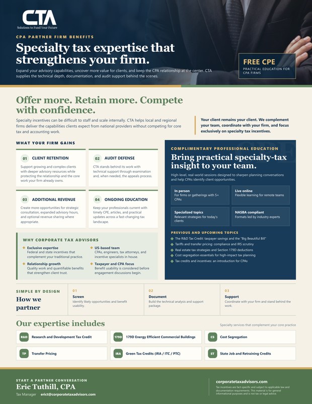 CPA Partner Firm Benefits one-sheet, page preview